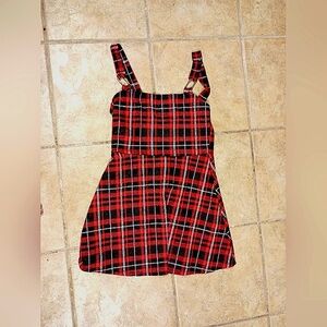 Red and Black Pleated Sundress with Square Neck